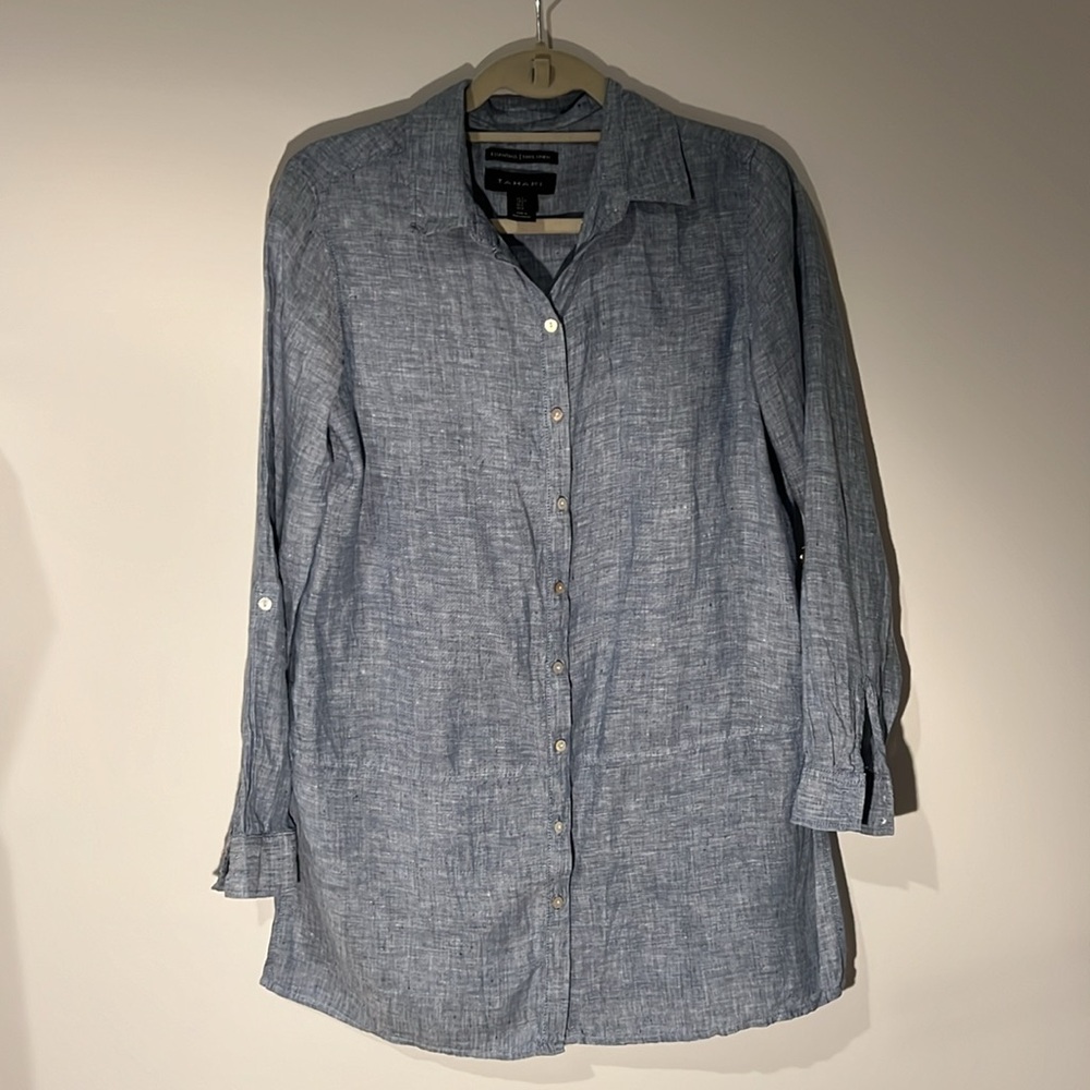 Tahari 100% linen long button down
